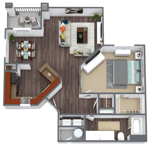 Floor plan for 1 bed, 1 bath, 787 sqft